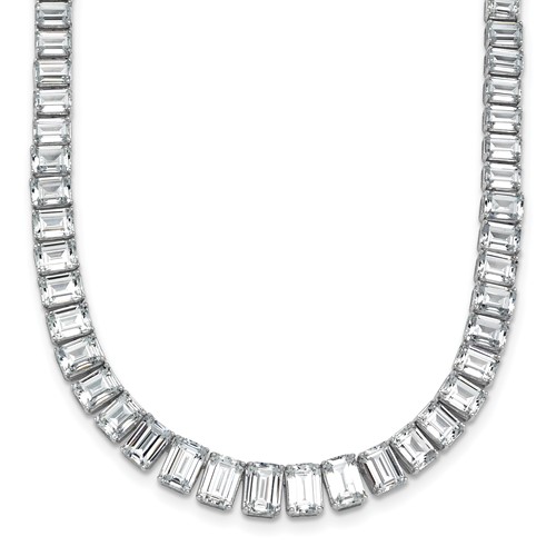 14K White Gold 29.17 Carat Lab Grown Diamond VS SI+ G+ Complete Emerald Graduated Tennis Necklace, 17"