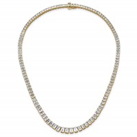 14K Yellow Gold 29.17 Carat Lab Grown Diamond VS SI+ G+ Complete Emerald Graduated Tennis Necklace, 17" view 4