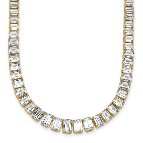 14K Yellow Gold 29.17 Carat Lab Grown Diamond VS+ F+ Complete Emerald Graduated Tennis Necklace, 17"