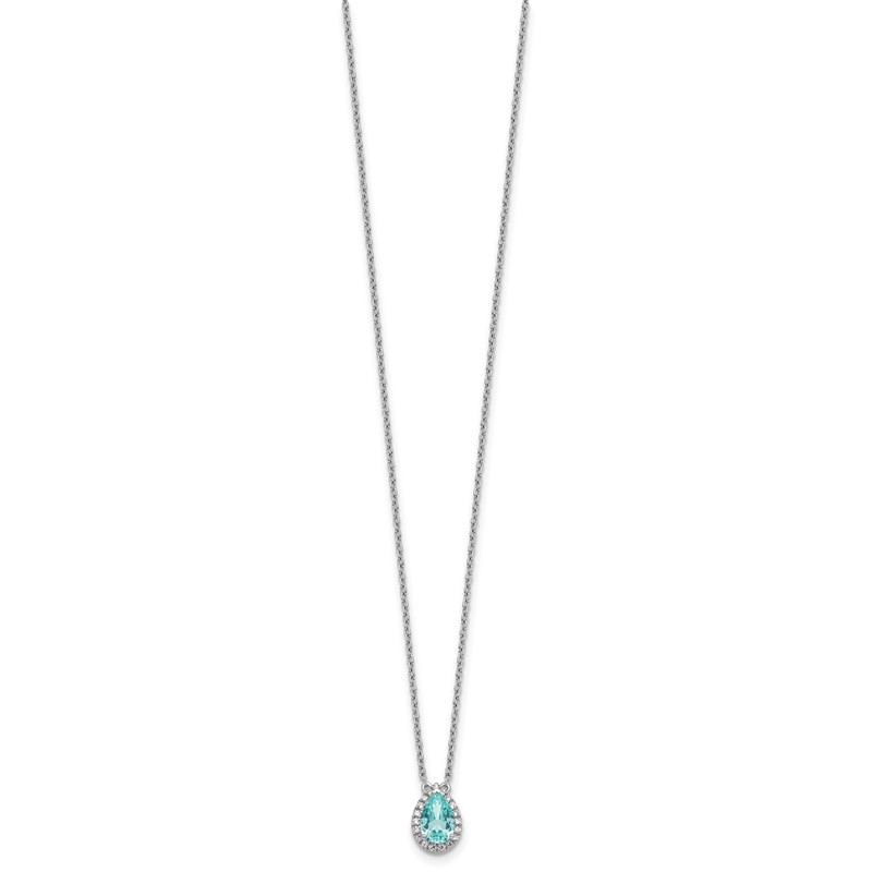 Pure Serenity 14k White Gold 1/6 carat Lab Grown Diamond VS/SI+ G+ and Lab Created Paraiba 18 inch Oval Halo Pendant Necklace
