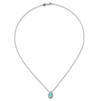 Pure Serenity 14K White Gold 0.17 Carat Lab Grown Diamond VS SI+ G+ and Lab Created Paraiba Oval Halo Pendant Necklace, 18" view 4