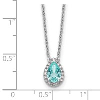 Pure Serenity 14K White Gold 0.17 Carat Lab Grown Diamond VS SI+ G+ and Lab Created Paraiba Oval Halo Pendant Necklace, 18" view 5