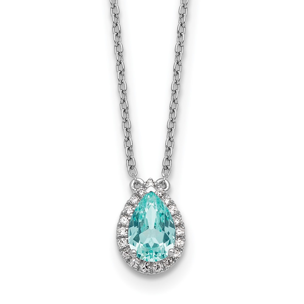 Pure Serenity 14K White Gold 0.17 Carat Lab Grown Diamond VS SI+ G+ and Lab Created Paraiba Oval Halo Pendant Necklace, 18"
