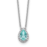 Pure Serenity 14K White Gold 0.17 Carat Lab Grown Diamond VS SI+ G+ and Lab Created Paraiba Oval Halo Pendant Necklace, 18" view 1