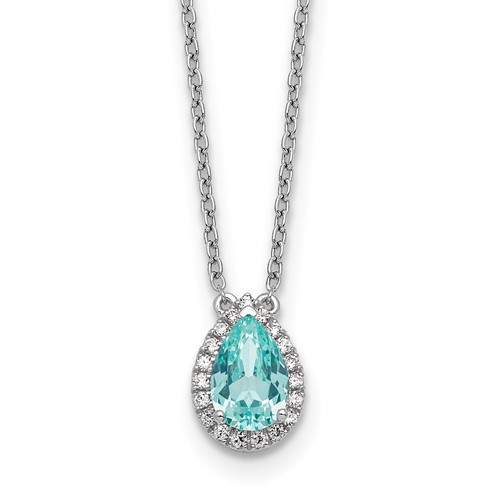 Pure Serenity 14K White Gold 0.17 Carat Lab Grown Diamond VS SI+ G+ and Lab Created Paraiba Oval Halo Pendant Necklace, 18"
