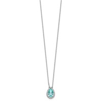 Pure Serenity 14K White Gold 0.25 Carat Lab Grown Diamond VS SI+ G+ and Lab Created Paraiba Oval Halo Pendant Necklace, 18" view 2