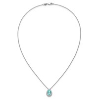 Pure Serenity 14K White Gold 0.25 Carat Lab Grown Diamond VS SI+ G+ and Lab Created Paraiba Oval Halo Pendant Necklace, 18" view 4