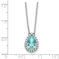 Pure Serenity 14K White Gold 0.25 Carat Lab Grown Diamond VS SI+ G+ and Lab Created Paraiba Oval Halo Pendant Necklace, 18" view 5
