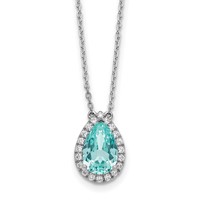 Pure Serenity 14K White Gold 0.25 Carat Lab Grown Diamond VS SI+ G+ and Lab Created Paraiba Oval Halo Pendant Necklace, 18" view 1