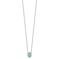 Pure Serenity 14K White Gold 0.12 Carat Lab Grown Diamond VS SI+ G+ and Lab Created Paraiba Oval Halo Pendant Necklace, 18" view 2