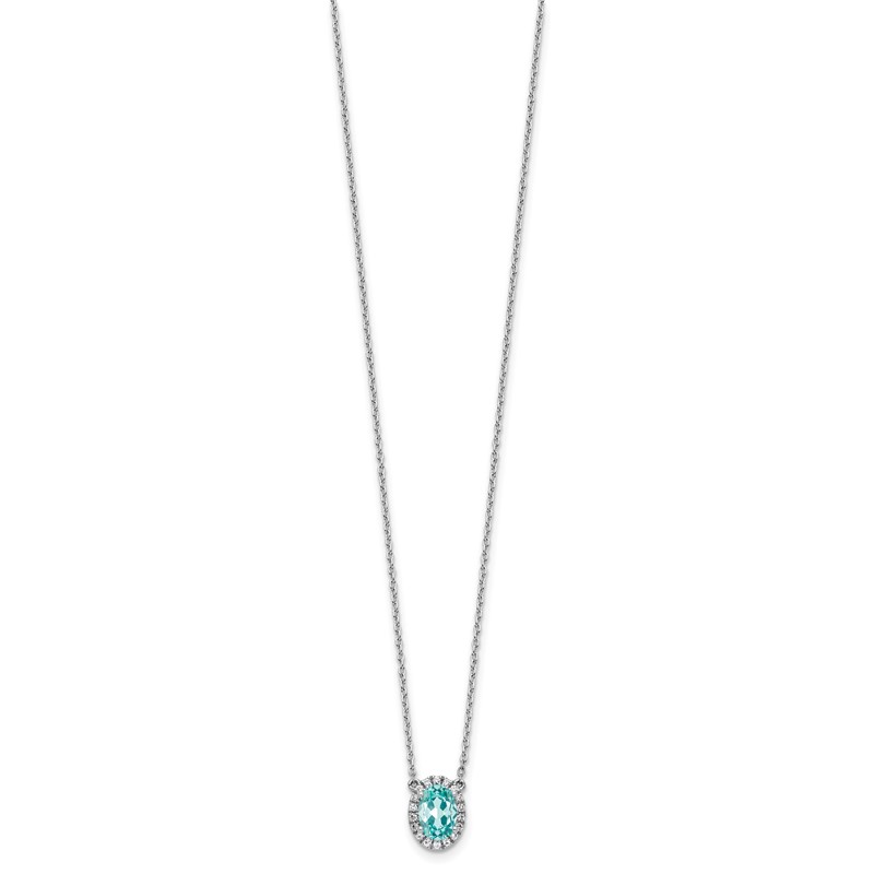 Pure Serenity 14k White Gold 1/8 carat Lab Grown Diamond VS/SI+ G+ and Lab Created Paraiba 18 inch Oval Halo Pendant Necklace
