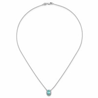 Pure Serenity 14K White Gold 0.12 Carat Lab Grown Diamond VS SI+ G+ and Lab Created Paraiba Oval Halo Pendant Necklace, 18" view 4