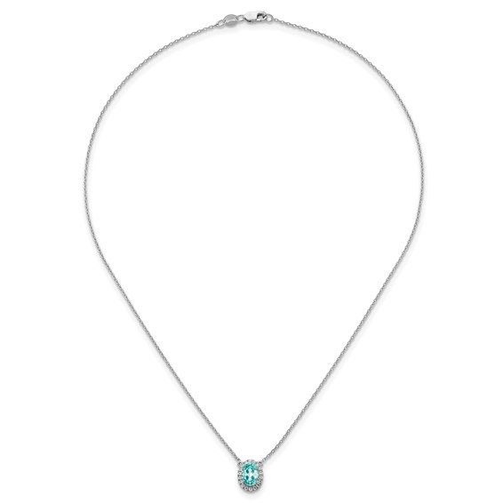 Pure Serenity 14k White Gold 1/8 carat Lab Grown Diamond VS/SI+ G+ and Lab Created Paraiba 18 inch Oval Halo Pendant Necklace