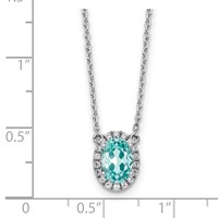 Pure Serenity 14K White Gold 0.12 Carat Lab Grown Diamond VS SI+ G+ and Lab Created Paraiba Oval Halo Pendant Necklace, 18" view 5