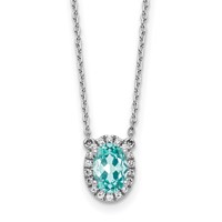 Pure Serenity 14K White Gold 0.12 Carat Lab Grown Diamond VS SI+ G+ and Lab Created Paraiba Oval Halo Pendant Necklace, 18" view 1