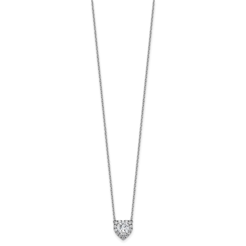 14k White Gold 1 1/5 carat Lab Grown Diamond VS/SI+ G+ Complete 18 inch Halo Heart Necklace