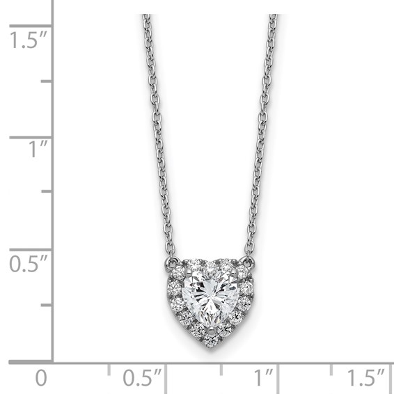 14k White Gold 1 1/5 carat Lab Grown Diamond VS/SI+ G+ Complete 16 inch Halo Heart Necklace