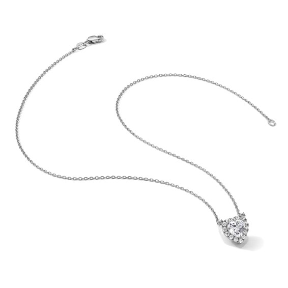 14k White Gold 1 1/5 carat Lab Grown Diamond VS/SI+ G+ Complete 16 inch Halo Heart Necklace