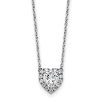 14K White Gold 1.20 Carat Lab Grown Diamond VS SI+ G+ Complete Halo Heart Necklace, 16" view 1