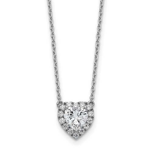 14K White Gold 1.20 Carat Lab Grown Diamond VS SI+ G+ Complete Halo Heart Necklace, 16"