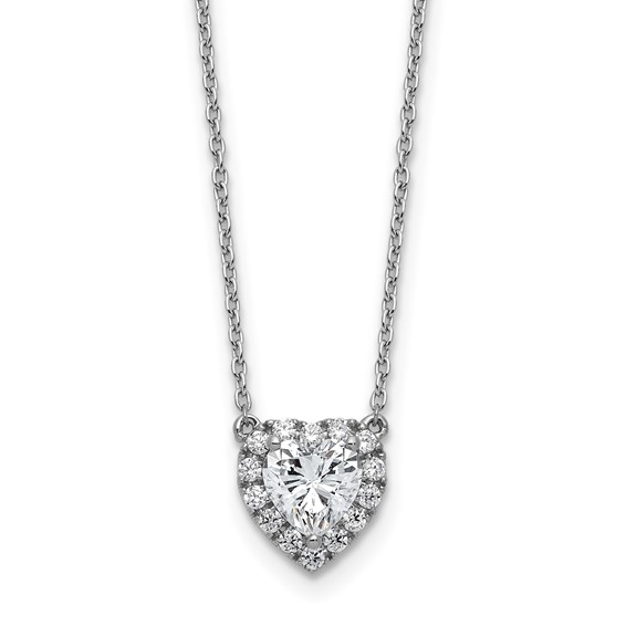 14k White Gold 1 1/5 carat Lab Grown Diamond VS/SI+ G+ Complete 16 inch Halo Heart Necklace