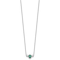 14K White Gold 1.12 Carat Lab Grown Diamond VS SI+ G+ and Created Emerald Complete Three Stone Necklace, 16" view 2