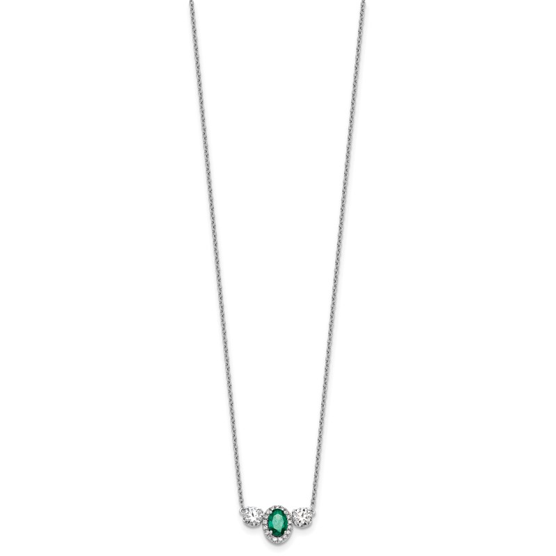 14k White Gold 1 1/8 carat Lab Grown Diamond VS/SI+ G+ and Created Emerald Complete Three Stone 16 inch Necklace