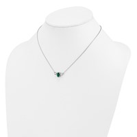 14K White Gold 1.12 Carat Lab Grown Diamond VS SI+ G+ and Created Emerald Complete Three Stone Necklace, 16" view 3