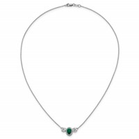 14K White Gold 1.12 Carat Lab Grown Diamond VS SI+ G+ and Created Emerald Complete Three Stone Necklace, 16" view 4