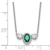14K White Gold 1.12 Carat Lab Grown Diamond VS SI+ G+ and Created Emerald Complete Three Stone Necklace, 16" view 5