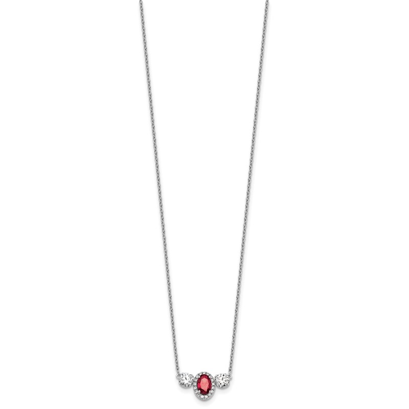 14k White Gold 1 1/8 carat Lab Grown Diamond VS/SI+ G+ and Created Ruby Complete Three Stone 16 inch Necklace