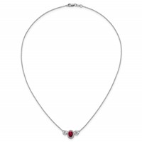 14K White Gold 1.12 Carat Lab Grown Diamond VS SI+ G+ and Created Ruby Complete Three Stone Necklace, 16" view 4