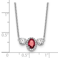 14K White Gold 1.12 Carat Lab Grown Diamond VS SI+ G+ and Created Ruby Complete Three Stone Necklace, 16" view 5
