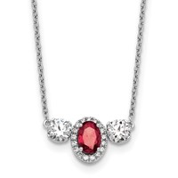 14K White Gold 1.12 Carat Lab Grown Diamond VS SI+ G+ and Created Ruby Complete Three Stone Necklace, 16" view 1