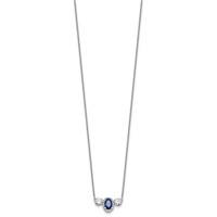 14K White Gold 1.12 Carat Lab Grown Diamond VS SI+ G+ and Created Sapphire Complete Three Stone Necklace, 16" view 2