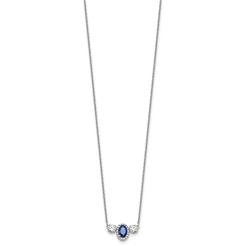 14k White Gold 1 1/8 carat Lab Grown Diamond VS/SI+ G+ and Created Sapphire Complete Three Stone 16 inch Necklace