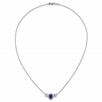 14K White Gold 1.12 Carat Lab Grown Diamond VS SI+ G+ and Created Sapphire Complete Three Stone Necklace, 16" view 4