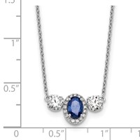 14K White Gold 1.12 Carat Lab Grown Diamond VS SI+ G+ and Created Sapphire Complete Three Stone Necklace, 16" view 5