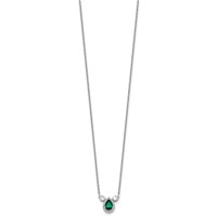 14K White Gold 0.50 Carat Lab Grown Diamond VS SI+ G+ and Created Emerald Complete Three Stone Necklace, 16" view 2