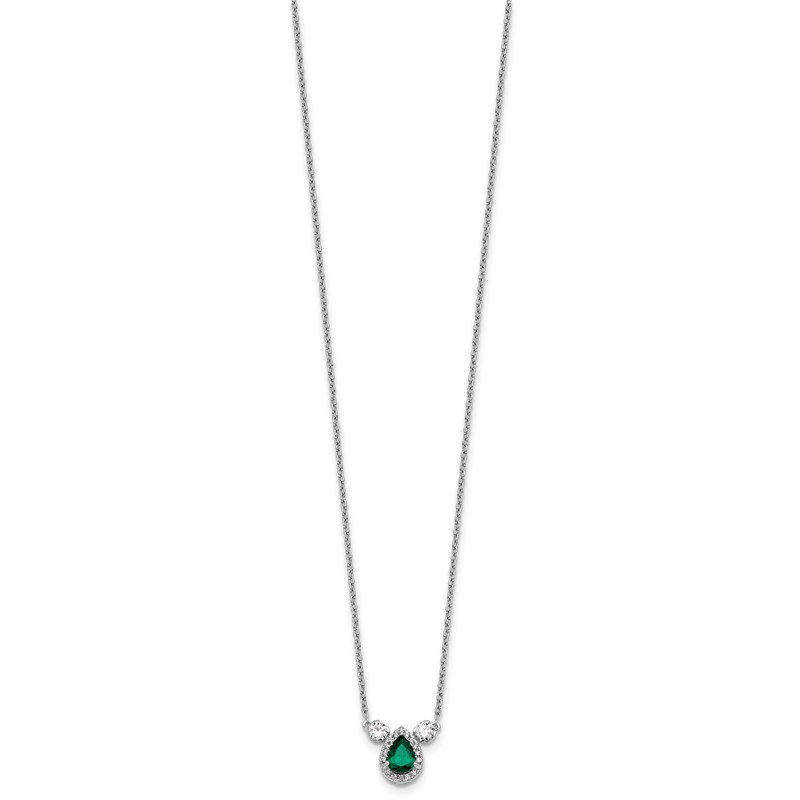 14k White Gold 1/2 carat Lab Grown Diamond VS/SI+ G+ and Created Emerald Complete Three Stone 16 inch Necklace