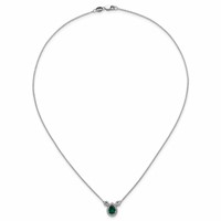 14K White Gold 0.50 Carat Lab Grown Diamond VS SI+ G+ and Created Emerald Complete Three Stone Necklace, 16" view 4