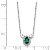 14K White Gold 0.50 Carat Lab Grown Diamond VS SI+ G+ and Created Emerald Complete Three Stone Necklace, 16" view 5