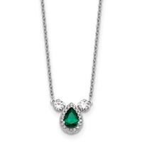 14K White Gold 0.50 Carat Lab Grown Diamond VS SI+ G+ and Created Emerald Complete Three Stone Necklace, 16" view 1