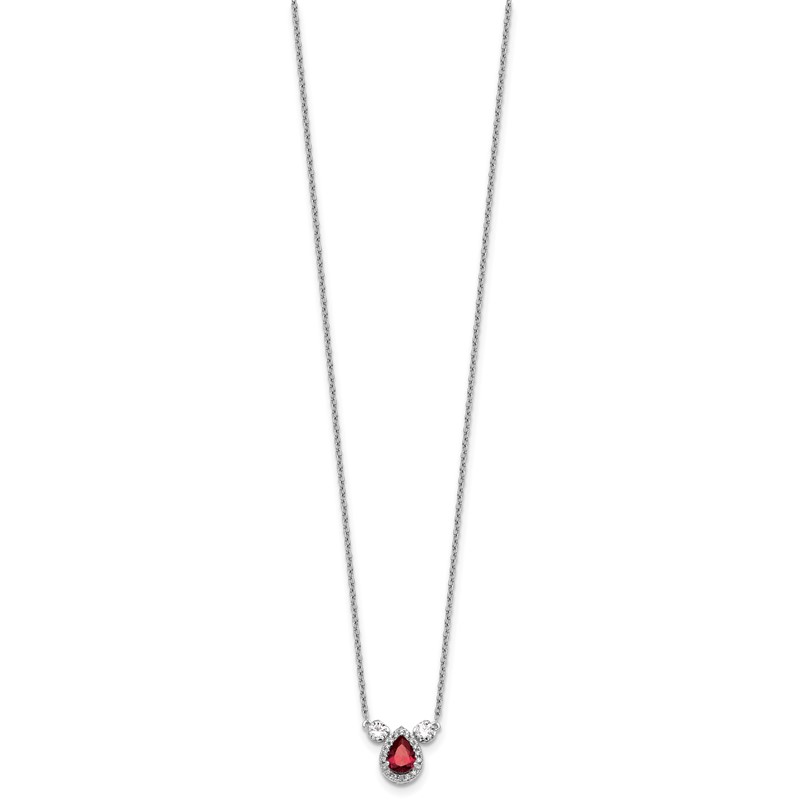 14k White Gold 1/2 carat Lab Grown Diamond VS/SI+ G+ and Created Ruby Complete Three Stone 16 inch Necklace