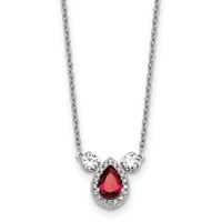 14K White Gold 0.50 Carat Lab Grown Diamond VS SI+ G+ and Created Ruby Complete Three Stone Necklace, 16" view 1