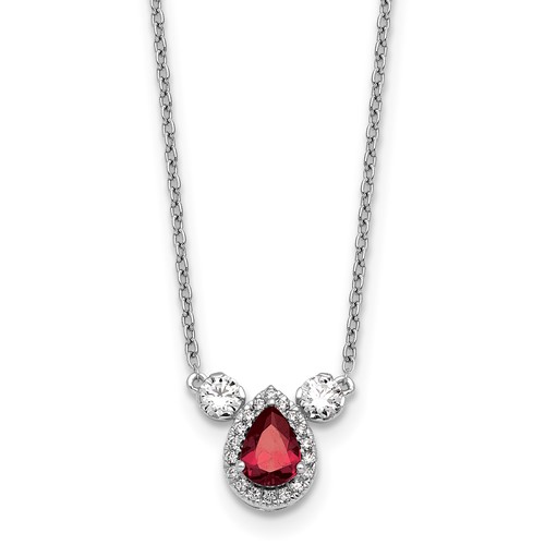 14K White Gold 0.50 Carat Lab Grown Diamond VS SI+ G+ and Created Ruby Complete Three Stone Necklace, 16"