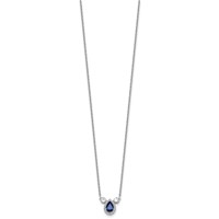 14K White Gold 0.50 Carat Lab Grown Diamond VS SI+ G+ and Created Sapphire Complete Three Stone Necklace, 16" view 2