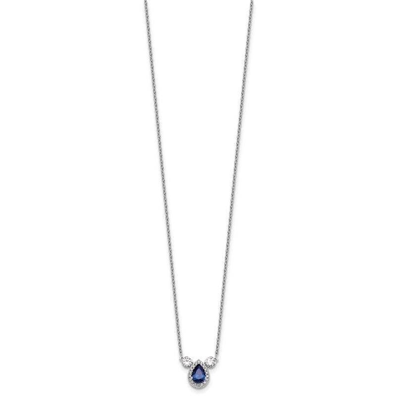 14k White Gold 1/2 carat Lab Grown Diamond VS/SI+ G+ and Created Sapphire Complete Three Stone 16 inch Necklace