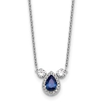 14K White Gold 0.50 Carat Lab Grown Diamond VS SI+ G+ and Created Sapphire Complete Three Stone Necklace, 16" view 1