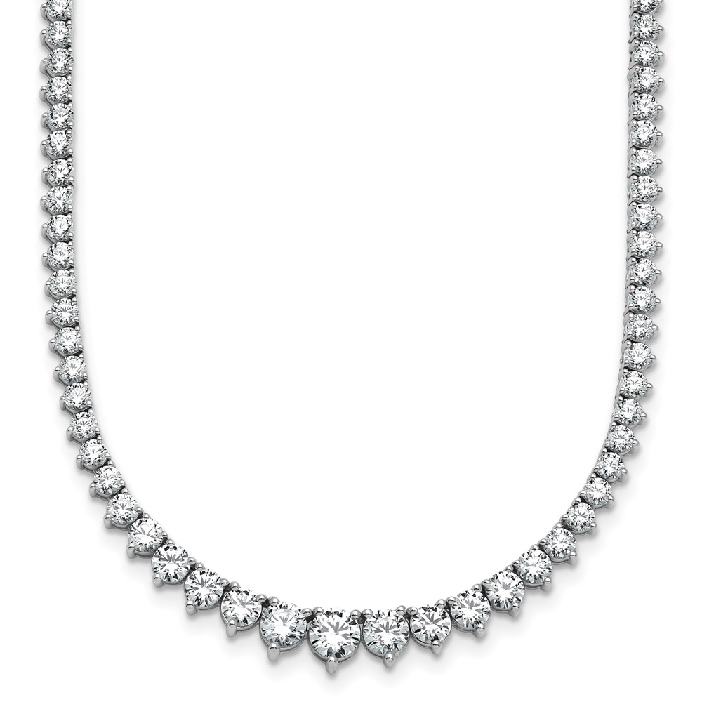 14K White Gold 10.10 Carat Certified Lab Grown Diamond VS SI+ G+ Complete Round Graduated Tennis Necklace, 16"